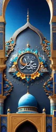 an intricate painting above the entrance to the building,arabic background,ramadan background,qom,qadiriyyah,qom province,qari