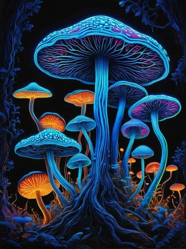 mushroom landscape,blue mushroom,mushrooms,psychedelic art,cubensis,mushroom island,tree mushroom,medicinal mushroom,forest mushrooms,mushroom type,forest mushroom,toadstools,psychedelic,club mushroom,black light,mushrooms brown mushrooms,mushroom,uv,cartoon forest,fungi,Illustration,Abstract Fantasy,Abstract Fantasy 21