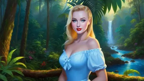 fantasy picture,amazonica,the blonde in the river,mamie van doren,world digital painting,forest background,fantasy art,tropico,fantasy portrait,tuatha,mermaid background,ninfa,fantasy woman,fairy tale character,amphitrite,landscape background,garden of eden,vasilisa,faires,nature background