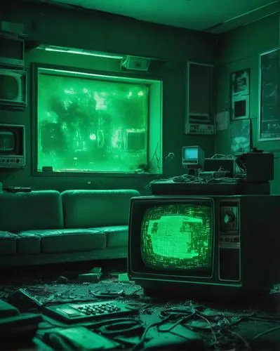 retro television,television,analog television,green wallpaper,cyberpunk,abandoned room,fallout,tv,computer room,fallout4,fallout shelter,television set,tv set,riddler,chernobyl,green,ufo interior,sci fi surgery room,plasma tv,emerald,Conceptual Art,Sci-Fi,Sci-Fi 04