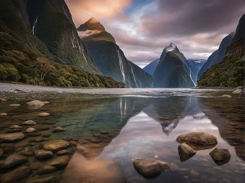 Milford Sound Fjord, New Zealand
,milford sound,new zealand,south island,landscape photography,fallen giants valley,tasmania,new south wales,river landscape,australia,nz,landscapes beautiful,dove lake