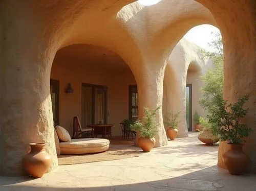 superadobe,auroville,earthship,masseria,archways,arches,amanresorts,ghadames,patio,inside courtyard,loggia,vaulted ceiling,hala sultan tekke,caravanserai,arcosanti,iranian architecture,yazd,mayacamas,taroudant,trullo,Photography,General,Realistic