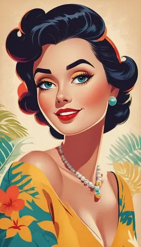 retro 1950's clip art,retro women,retro woman,retro pin up girl,hawaiiana,tretchikoff,Illustration,Vector,Vector 01