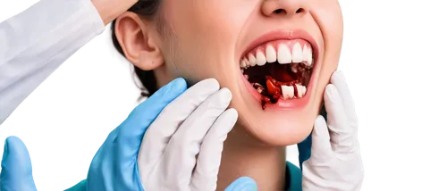 Extracted wisdom teeth, close-up, detailed roots, bloody gums, shiny white enamel, slight cracks, metal forceps, dentist's hands, medical gloves, bright lighting, shallow depth of field, high contrast