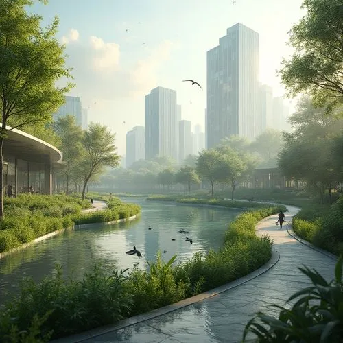 songdo,futuristic landscape,ecotopia,streamwood,riverworld,urban park,chengdu,shenzhen,riverbank,changzhou,crytek,riverlands,biopolis,river landscape,wetlands,guangzhou,wetland,riverwoods,zhangzhou,riverbanks,Photography,General,Realistic