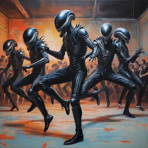 aliens,predators,danse macabre,colony,alien invasion,extraterrestrial life,invasion,alien,ufos,extraterrestrial,non-human beings,dance of death,sci fiction illustration,popular art,cg artwork,alien warrior,migration,sci fi,midi,run,Illustration,Realistic Fantasy,Realistic Fantasy 24