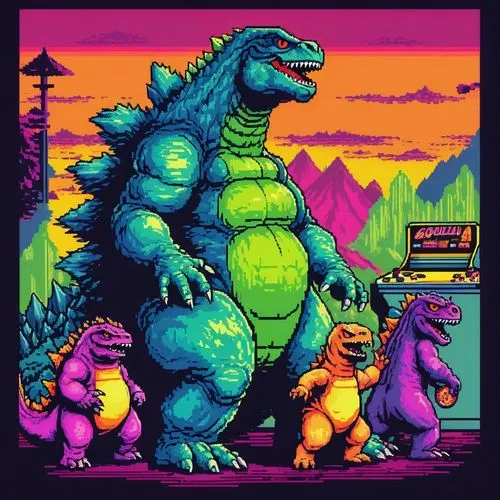 kaijuka,dinos,dinosaurs,ladinos,dinosaur line,stegodon,stegosaurs,jurassic,dinosauria,prehistoric,cretaceous,upazilla,spacegodzilla,mesozoic,dinosaur,theropoda,kaiju,dinosaurian,dinosaruio,80's design,Unique,Pixel,Pixel 04