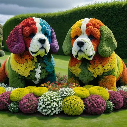 color dogs,british bulldogs,french bulldogs,whimsical animals,blanket flowers,st bernard outdoor,flower art,animals play dress-up,tibetan terrier,shih tzu,cartoon flowers,blanket of flowers,toy bulldog,lhasa apso,havanese,king charles spaniel,dog toys,pekingese,flower animal,stuffed animals,Photography,General,Natural