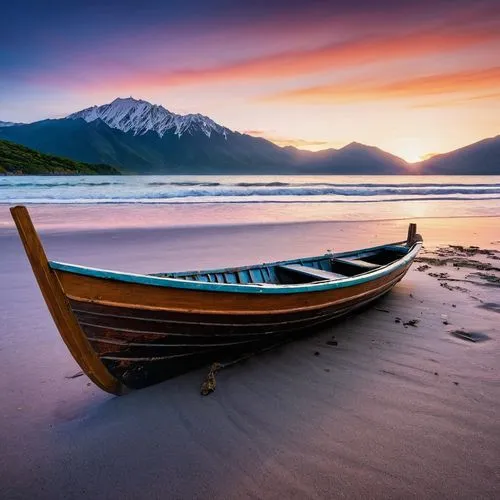 old wooden boat at sunrise,beach landscape,south island,boat landscape,new zealand,wooden boat,zealand,beautiful beaches,mountain beach,tranquility,beautiful beach,nzealand,sunrise beach,boat on sea,landscape photography,tranquillity,beach scenery,dug out canoe,viking ship,calmness,Illustration,Black and White,Black and White 08