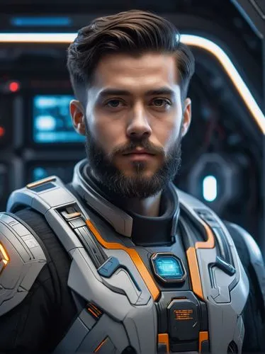 A very handsome boy with a beard stands in the spaceship. His eyes shine with charm,yarkovsky,troshev,katarn,gali,zavin,zane,kryuchenkov,korsakov,geth,danilevsky,galiardi,nova,themistoklis,krasinski,h