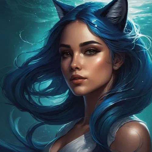 fantasy portrait,kat,mermaid vectors,blue enchantress,digital painting,water nymph,siren,mermaid background,feline,blue painting,world digital painting,digital art,luna,holly blue,fantasia,cat with blue eyes,azure,fantasy art,jasmine blue,the sea maid,Conceptual Art,Fantasy,Fantasy 17