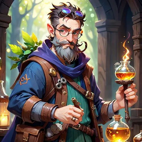 a man holding an glass with liquid in it,brewmaster,rurik,sylvaner,alchemist,apothecary,arcanjo,Anime,Anime,General