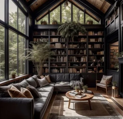 the cabin in the mountains,bookshelves,living room,livingroom,reading room,book wall,bookcase,beautiful home,great room,interior design,sitting room,modern living room,loft,modern decor,cabin,house in the forest,bookshelf,small cabin,interiors,log home