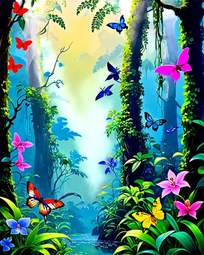 butterfly background,fairy forest,cartoon video game background,fairy world,nature background,tropical forest,tropical butterfly,rainforests,cartoon forest,morphos,rain forest,butterfly clip art,children's background,blue butterfly background,fairyland,forest background,enchanted forest,rainforest,nature wallpaper,background view nature,Conceptual Art,Daily,Daily 31