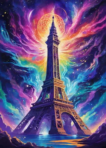 paris,eiffel,eiffel tower,french digital background,the eiffel tower,world digital painting,eifel,trocadero,france,psychedelic art,la violetta,universal exhibition of paris,rainbow background,world wonder,colorful background,eiffel tower french,hd wallpaper,electric tower,would a background,lsd,Illustration,Realistic Fantasy,Realistic Fantasy 20