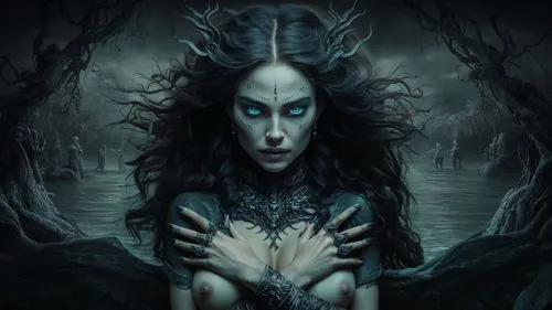 demoness,blue enchantress,sirenia,unseelie,malefic,hecate,hekate,xandria,moonsorrow,the enchantress,enchantress,dark elf,cailleach,norns,morwen,naiad,gothic portrait,naiads,gothic woman,diamanda