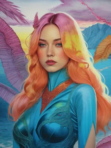 a painting of a girl with pink hair,mermaid background,sirene,sirena,mera,aquarius,fantasy woman,Illustration,Realistic Fantasy,Realistic Fantasy 25