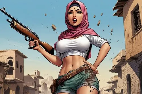 bulletgirl,palmiotti,rosita,girl with gun,hijaber,girl with a gun,eldena,manara,bisley,namorita,askani,hijabs,zamka,woman holding gun,azzarello,hijab,rouiba,arabiyah,habibti,arabian,Illustration,American Style,American Style 13