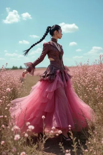 aerith,hanbok,hanfu,cosmos wind,blooming field,cosmos field,rosa 'the fairy,diaochan,little girl in wind,wuxia,zhui,flower fairy,inner mongolian beauty,prairie rose,rosa ' the fairy,flamenco,pink grass,flamenca,way of the roses,field of flowers