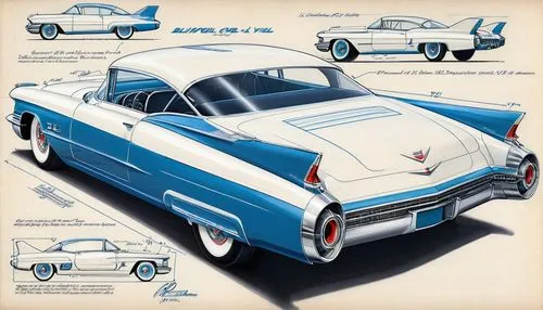 tailfins,ford fairlane,illustration of a car,american classic cars,tail fins,edsel,Unique,Design,Blueprint