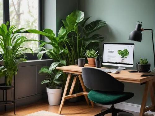 Modern home interior, online course setup, laptop on desk, free online resources, cozy study corner, wooden floor, minimalist background, ergonomic chair, green plants, softbox lighting, shallow depth