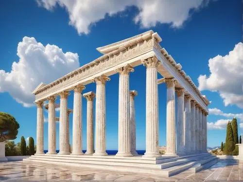 greek temple,zappeion,doric columns,roman temple,panathenaic,laodicea,peristyle,erechtheion,erechtheus,temple of diana,temple of hercules,caesonia,columns,roman columns,the parthenon,three pillars,parthenon,colonnaded,doric,pillars,Art,Classical Oil Painting,Classical Oil Painting 10