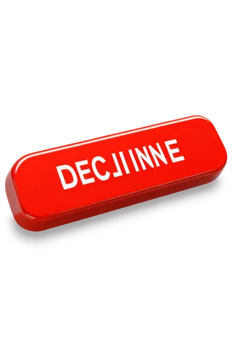 Decline call button, rounded rectangle shape, red color, white text "Decline", bold font, slight shadow, glossy effect, 3D style, modern design, close-up shot, shallow depth of field, soft lighting, P