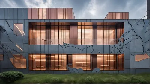 COPPER THEME ,COPPER EXTERIOR WALLS ,ULTRA 32K REALISTIC, ALL COPPER FACADE,facade panels,glass facade,metal cladding,corten steel,cubic house,archidaily,athens art school,house hevelius,modern archit