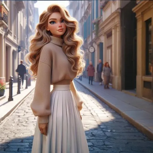 rapunzel,fashion street,girl walking away,romantic look,british semi-longhair,british longhair,fashion vector,fashion doll,long coat,artificial hair integrations,city ​​portrait,girl in a long dress,s