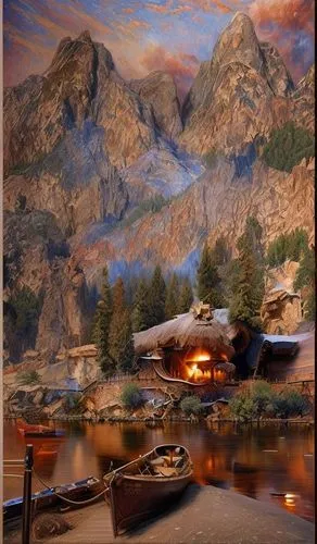 boat landscape,the cabin in the mountains,salt meadow landscape,fantasy landscape,mountain scene,landscape background,boathouse,snake river lakes,house in mountains,swiftcurrent lake,dove lake,house in the mountains,alpine lake,mountain lake,home landscape,yosemite park,mountain landscape,mountainlake,mountain settlement,alpine village