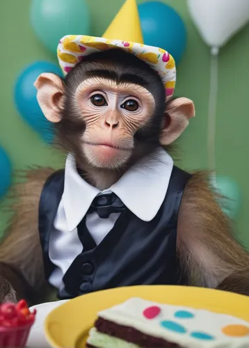 Create funny pictures of monkeys wearing silly costumes at a birthday party.,first birthday,birthday template,birthday greeting,birthday party,1st birthday,second birthday,children's birthday,2nd birt