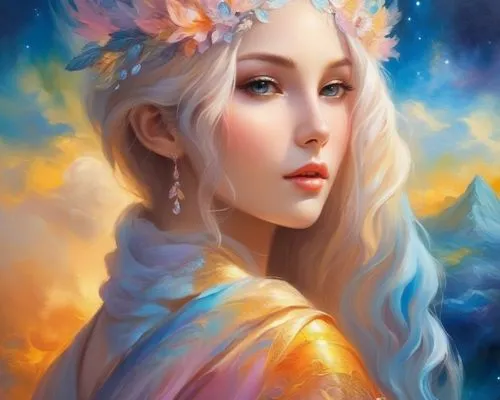 fantasy portrait,elven flower,galadriel,fantasy art,faerie,daenerys,fairy queen,sigyn,faery,seelie,mystical portrait of a girl,celeborn,persephone,elven,fairie,unicorn art,amphitrite,flower fairy,ellinor,white rose snow queen,Illustration,Realistic Fantasy,Realistic Fantasy 01