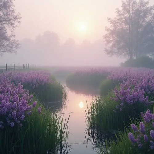 polders,foggy landscape,morning mist,purple landscape,polder,lavender field,dutch landscape,lavender fields,meadow landscape,spring morning,the netherlands,nature wallpaper,meadow in pastel,netherlands,morning fog,holland,lavender,marshlands,the lavender flower,lavender blush,Photography,General,Realistic