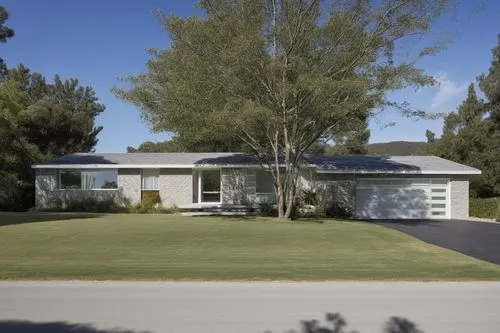  roof line changes
- The designs should be modern and stylish, in line with contemporary and mid-century modern architectural trends,a white building with a lot of trees in the background,mid century 