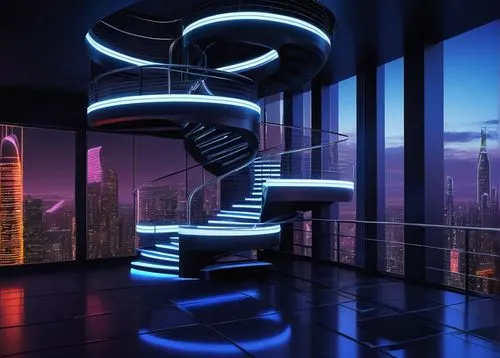 spiral staircase,sky apartment,spiral stairs,staircase,stairway,staircases,skywalks,stairwell,stairs,sky space concept,stairways,futuristic landscape,penthouses,skybridge,stair,winding staircase,stairs to heaven,the observation deck,observation deck,futuristic architecture,Illustration,American Style,American Style 07