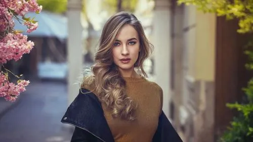 beautiful woman in spring,a beautiful woman wearing a long cape in the city,sarikaya,derya,beautiful girl with flowers,dilek,otilia,hoseyn