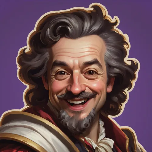 Design a Twitch emote with a happy face,caricaturist,geppetto,twitch icon,leonardo devinci,custom portrait,portrait background,lokportrait,art bard,bard,admiral von tromp,jester,scandia gnome,merchant