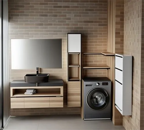 Bathroom Cabinet - General Description:
Style: Modern minimalist, with an elegant and linear design, characterized by the use of natural materials such as wood, combined with matt black details, with 