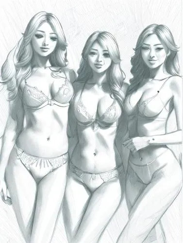 the three graces,pin-up girls,summer line art,figure group,retro pin up girls,pencil drawings,plus-size,paper dolls,pin up girls,mono-line line art,retro women,sewing pattern girls,figure drawing,ladies group,plus-size model,pencil drawing,drawing mannequin,fashion illustration,fashion dolls,trio,Design Sketch,Design Sketch,Character Sketch