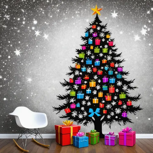 Design a festive Christmas wallpaper with colorful presents under a sparkling tree.,decorate christmas tree,christmasbackground,christmas background,christmas wallpaper,christmas greetings,fir tree de