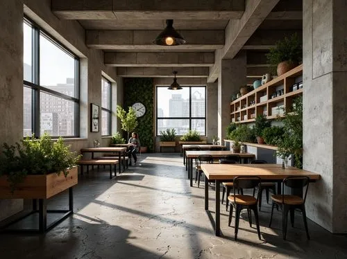 loft,concrete ceiling,officine,associati,lofts,corten steel,bureaux,daylighting,breakfast room,tile kitchen,groundfloor,working space,exposed concrete,greenhaus,modern decor,interiors,workspaces,andaz,penthouses,lunchroom