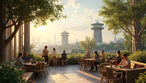 roof garden,outdoor dining,roof terrace,biergarten,shanghai disney,terrasse,terrace,patios,beer garden,the cairo,naboo,paris cafe,cityview,skypark,barbecue area,teahouse,3d rendering,sky city,heliopolis,kizilay,Photography,General,Realistic