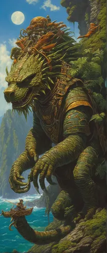 dragon of earth,green dragon,skylander giants,heroic fantasy,forest dragon,saurian,iguana,giant lizard,cynorhodon,dragon li,green iguana,wyrm,fantasy art,landmannahellir,kobold,painted dragon,fantasy picture,dragon,coastlien,land turtle,Illustration,Realistic Fantasy,Realistic Fantasy 03