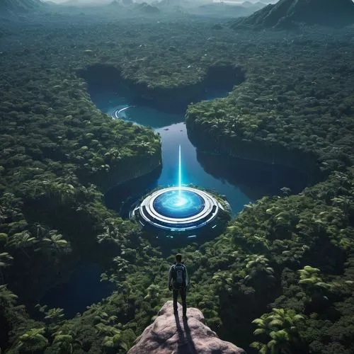 futuristic landscape,toonami,alien world,yavin,lonar,ufo,Conceptual Art,Sci-Fi,Sci-Fi 10