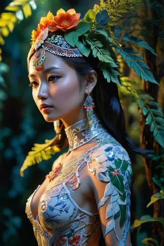 bodypaint,body painting,bodypainting,polynesian girl,asian costume,vietnamese woman,hula,neon body painting,pocahontas,mulan,asian woman,polynesian,moana,oriental princess,oriental girl,warrior woman,tribal,asian vision,body art,bali,Photography,Artistic Photography,Artistic Photography 02