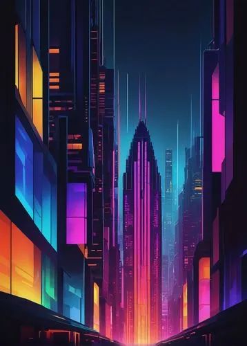 colorful city,cityscape,metropolis,cyberpunk,shinjuku,tokyo city,city at night,evening city,fantasy city,futuristic landscape,dusk background,city,urban,city lights,cities,city blocks,tokyo,the city,retro background,80's design,Illustration,Retro,Retro 05