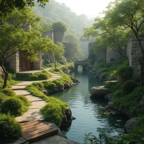 shaoming,qingming,fantasy landscape,qingcheng,korean folk village,watermill,river landscape,water mill,sizhao,shaoxing,hushan,asian architecture,home landscape,wudang,watermills,landscape background,suzhou,mountain spring,green landscape,youliang,Photography,General,Realistic