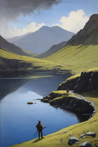 stabyhoun,loch venachar,scottish highlands,isle of skye,loch,donegal,loch drunkie,scotland,scottish smallpipes,nordland,glencoe,highlands,lake district,glenclova,gap of dunloe,isle of mull,mull,north of scotland,bullers of buchan,mountain scene,Illustration,Paper based,Paper Based 18