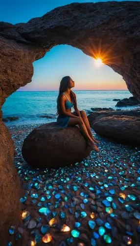 mermaid background,colorful light,romantic scene,beautiful beach,balanced pebbles,glow of light,romantic night,light reflections,sea cave,tide pool,background with stones,sunset glow,lover's beach,salt lamp,fairy lights,beach glass,mosaic tea light,dream beach,rocky beach,colored stones,Photography,Documentary Photography,Documentary Photography 14