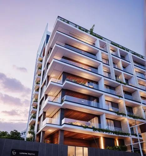 3d rendering of a modern apartment building with balconies and plants on the balcon, precise architectural rendering, architectural rendering, detailed rendering, lumion rendering, architectural rende